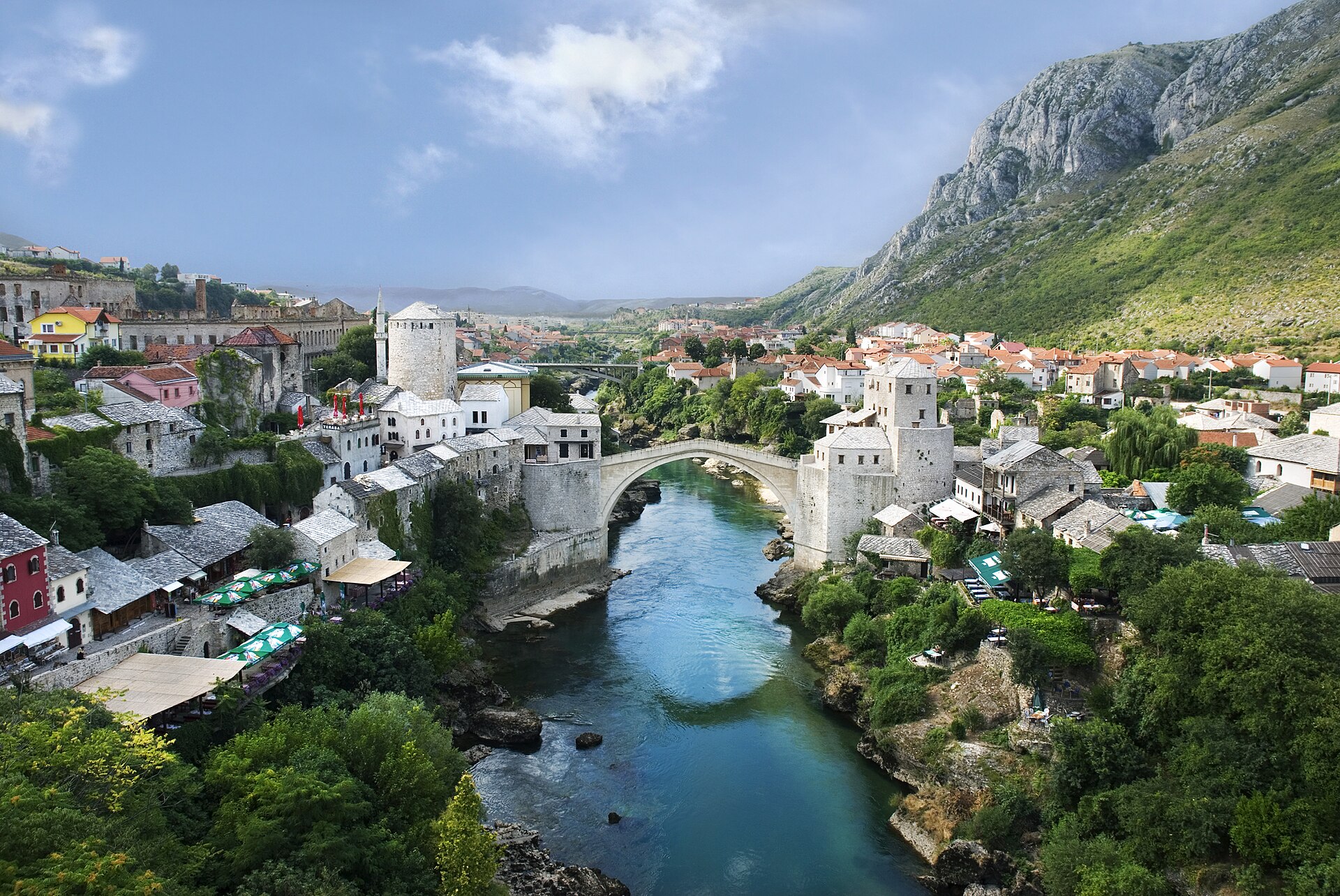 Stari Most and Mostar Old Town above the Neretva River